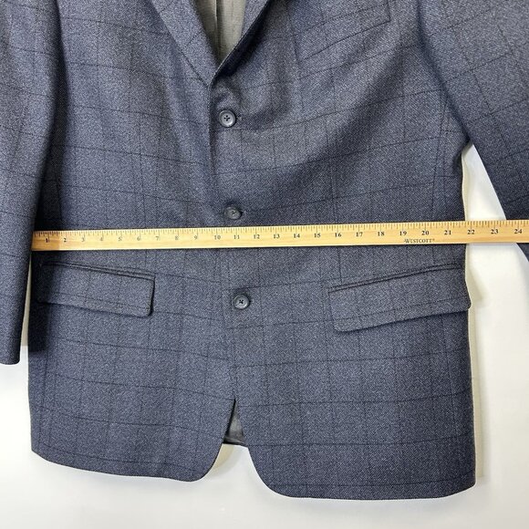 Oscar De La Renta Blazer Jacket Men’s Size 46R Blue Windowpane Sport Coat Wool - Picture 8 of 12